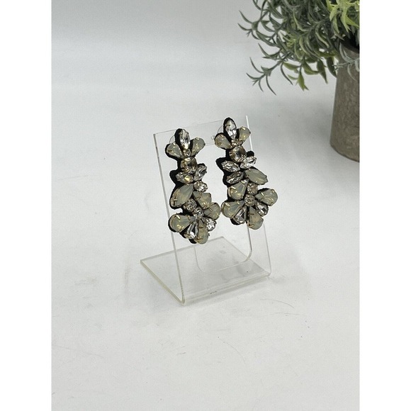J. Crew Crystal Clear‎ Opal Color Cluster Black Fabric-Backed Statement Earrings - Picture 6 of 16